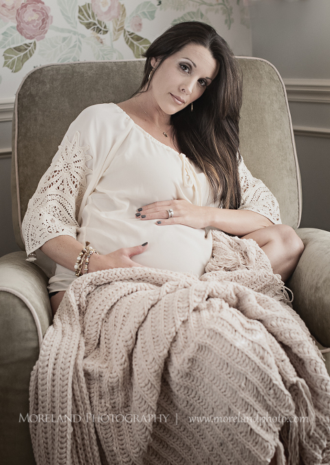 Atlanta Portrait Photography, Maternity, Pregnant in Rocking Chair, Suede, Lace, Baseball Wife, Beautiful