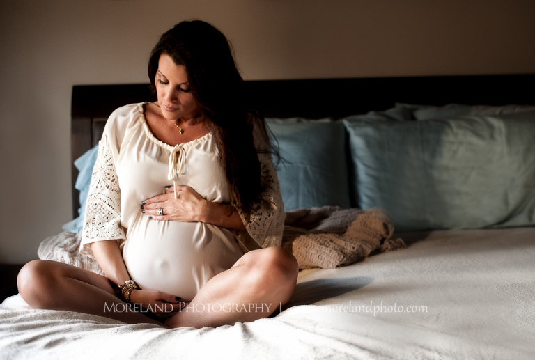 Atlanta Portrait Photography, Maternity, Pregnant in Rocking Chair, Suede, Lace, Baseball Wife, Beautiful, Moreland Photography, Atlanta Portrait Photographer, Classy Maternity, bed shot, window light, beautiful mom, expecting, preggers