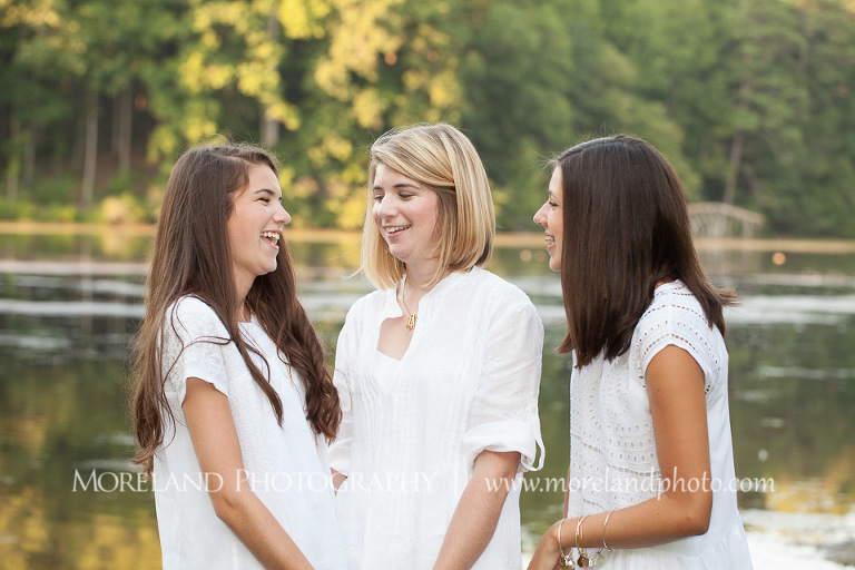 High school senior smiling with her younger sisters, Roswell Senior Photography, Atlanta Senior Portraits, Senior Photography, Atlanta Senior Photography, Moreland Photography, Mike Moreland, Class of 2016, mikemoreland, morelandphoto, excitement, class of 2016, country girl, sparkling future, big grin, classy and sassy, model portrait, white blouse, afternoon, yearbook editor, having fun, lakeside sisters 