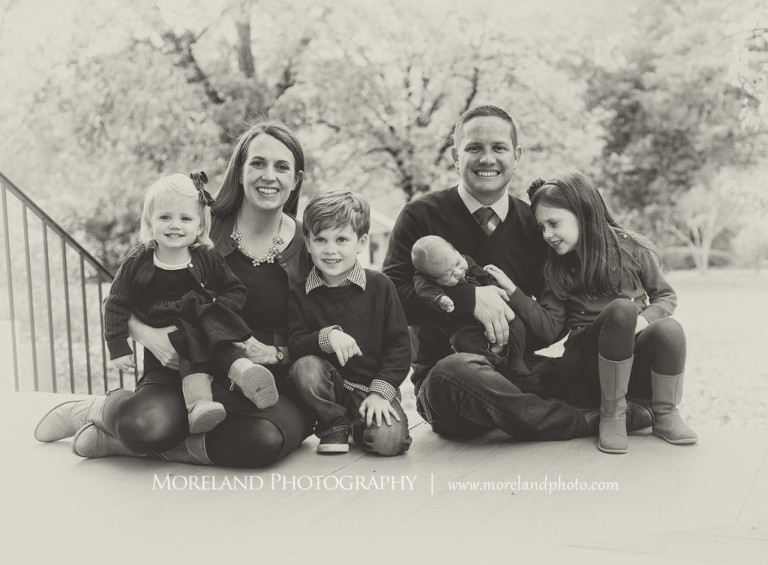 Gray scale of mother and father with their two daughters son and their newborn baby, Newborn Family Photography, Atlanta Family Photography, Family Photographer Atlanta, Atlanta Photographer, Moreland Photography, Mike Moreland, Four kids, Large family, Fall Family Pictures, 