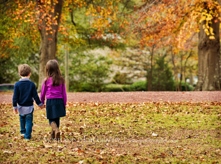 Brother and sister walking in a park during fall, Newborn Family Photography, Atlanta Family Photography, Family Photographer Atlanta, Atlanta Photographer, Moreland Photography, Mike Moreland, Four kids, Large family, Fall Family Pictures, 