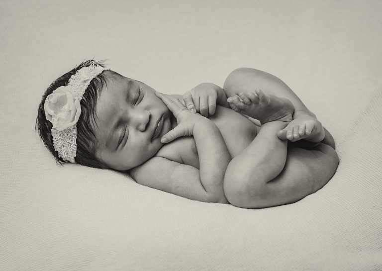 Atlanta Newborn Photographer, Atlanta Newborn Photography, Moreland Photography, Mike Moreland, Gray scale of baby curled up asleep, bundle of joy, newborn, little angel, tot, girl, kid, buttercup, innocent, happiness