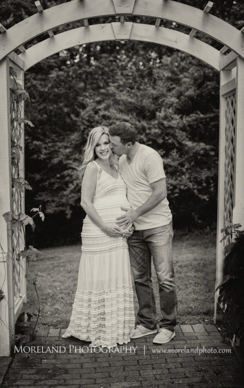 Black and white portrait of pregnant couple holding her belly outside, Maternity Photography, Atlanta Maternity, Lifestyle Maternity Photography, Styled Maternity Shoot, Moreland Photography, Mike Moreland, Outdoor Maternity, Nature Maternity, 