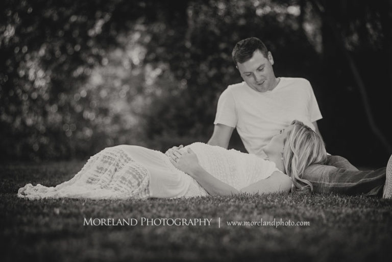 Black and white portrait of pregnant wife laying her head on husband lap outside, Maternity Photography, Atlanta Maternity, Lifestyle Maternity Photography, Styled Maternity Shoot, Moreland Photography, Mike Moreland, Outdoor Maternity, Nature Maternity, 