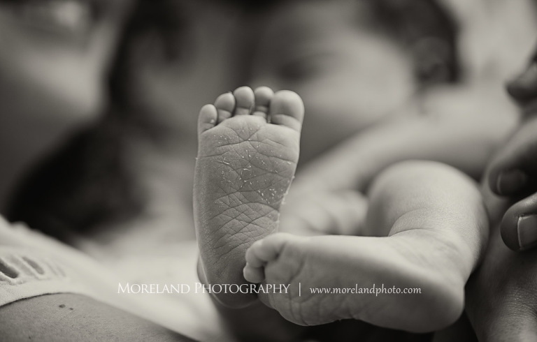 intimate newborn, infant newborn, black and white intimate newborn, black and white infant newborn, infant feet, adorable baby feet, adorable infant feet, black and white cute baby feet, baby sleeping with mom and dad, newborn baby sleeping with mother and father black and white, Moreland Photography, atlanta newborn photography, newborn photographer atlanta, Puerto Rico newborn photography, 