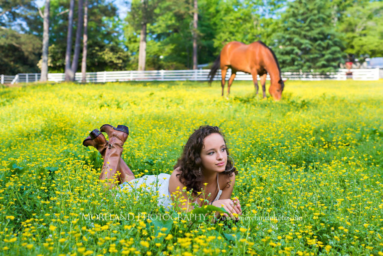 Mike Moreland, Moreland Photography, Senior Photography, Atlanta Portrait Photographer, Photography Atlanta, Horse, Natures photography, Boots, Yellow flowers, Horse photography, Animal Photography