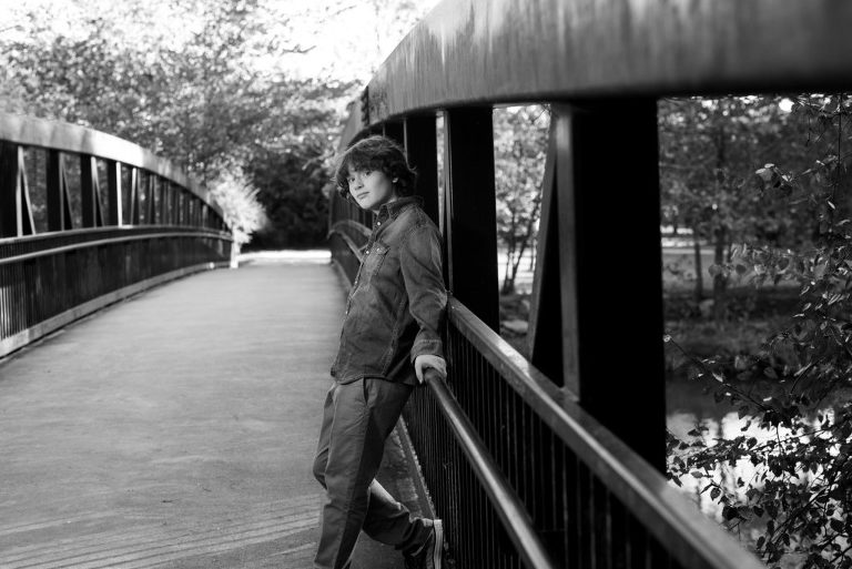black and white image of boy on bridge, fine art portraits, Atlanta portrait photographer, fine art portrait, 